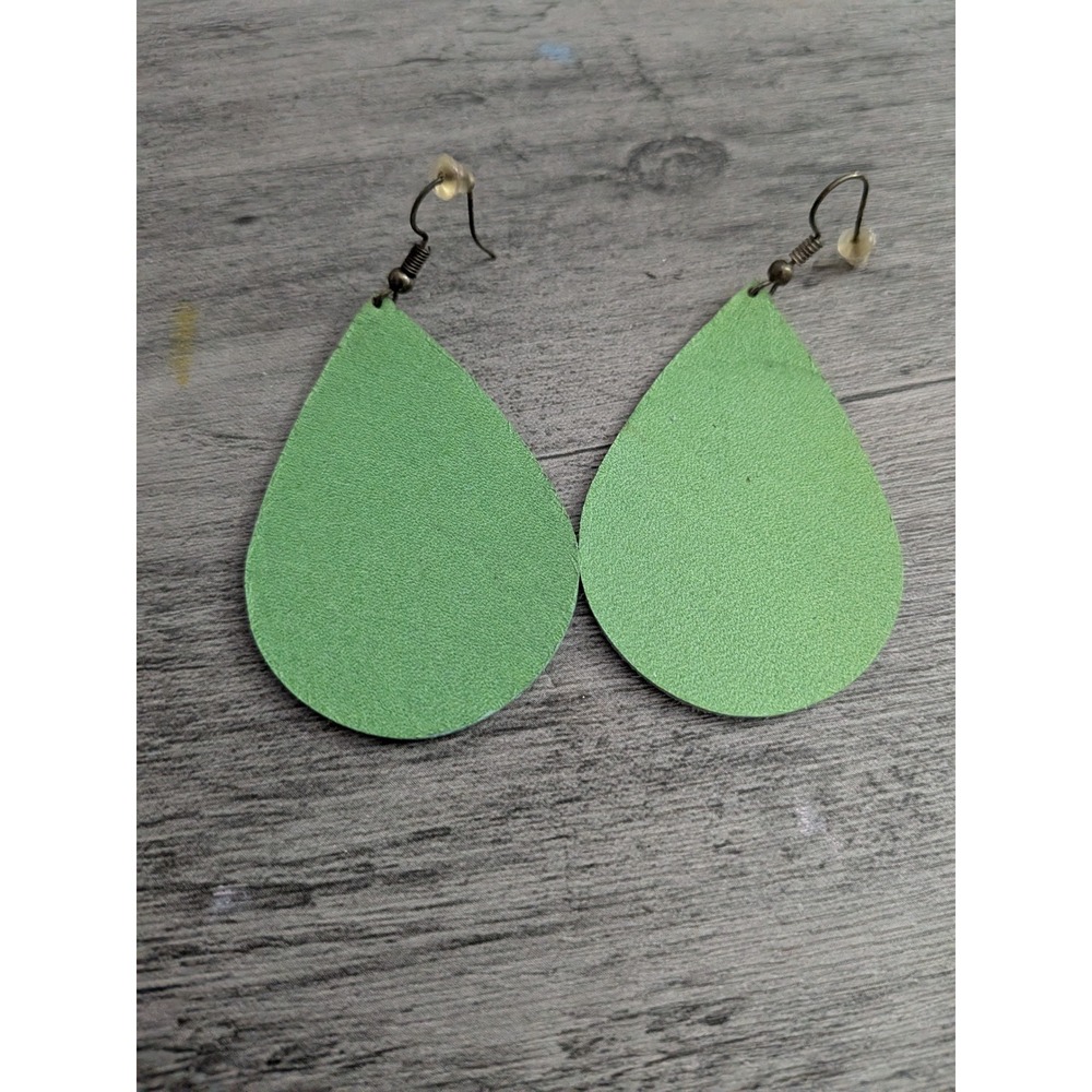 Handmade Lime Green Textured Teardrop Dangle Earrings Boho Lightweight Drop